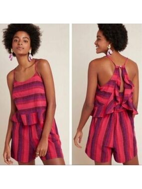 AMADI Red & Burgundy Striped Halter Romper XS